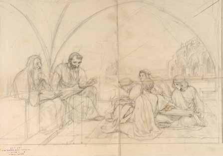 Ink and watercolor on paper. Signed: Z. Raban, Bezalel. Inscription and decoration in shades of grey, black and sepia.