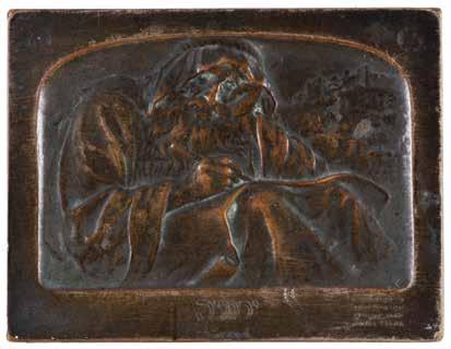Illustration of a lion in front. Contained in the original box. Paper-label of Bezalel is glued to the base of the box. 4X7 cm. Box 9.5X9 cm. Damages to box, lining is missing.