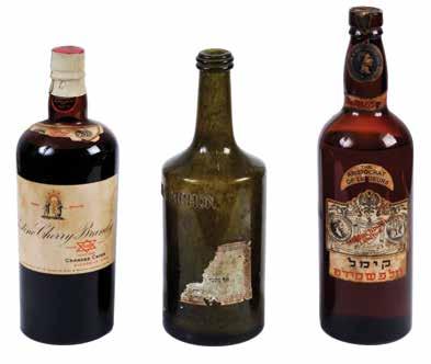The bottle is full and sealed, with the label Kosher for Passover. The main label is in fair condition, the top one is torn. Height: 25.5 cm. 3. Dark Green Bottle, Rishon LeZion winery. [c.