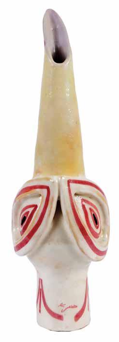 268. Tall Vase Aharon Kahana Tall vase, created by Aharon Kahana. Painted and glazed clay. Signed: Kahana. Cylindrical base, narrow and hollow.