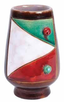 Aharon Kahana Two Broaches Two artistic broaches created by Aharon Kahana. Painted and glazed clay. Signed on the reverse. 6.5X4 cm; 5X5.5 cm. Good condition. Opening Price: $200 274.
