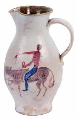 Painted and glazed clay. Signed: Rishon LeZion and the emblem of Kad VaSefel workshop. Minor damages to base of jug. Height: 26 cm. Opening Price: $400 280.