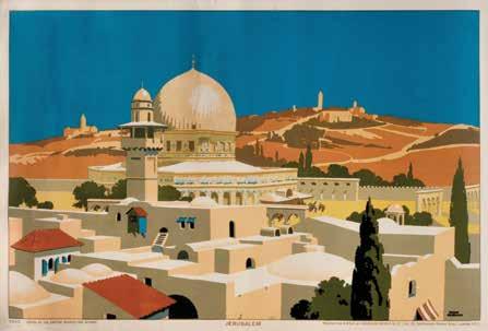 "Jaffa" פרנק ניובולד )1887-1951,)Newbould, מעצב כרזות, יליד ברדפורד )אנגליה(, התמחה באיור כרזות תיירות ועיצב כרזות הסברה שונות, בהן כרזות עבור משרד המלחמה האנגלי. 76x50.5 ס"מ. מצב טוב.