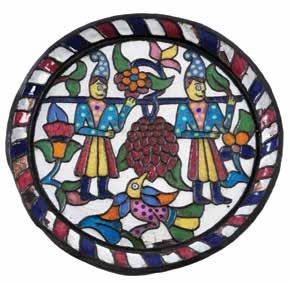 91. Enamel Plate The Spies Enamel Plate with illustration of the spies carrying a cluster of grapes. [Syria, early 20 th century]. Copper set with colorful enamel.
