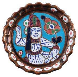 Some damage to the enamel settings and some bending primarily on the plate margins. Opening Price: $300 92 91 93. אגרטל אמייל "בן פורת יוסף" עיטור אמייל וכיתוב בעברית "בן פורת יוסף".