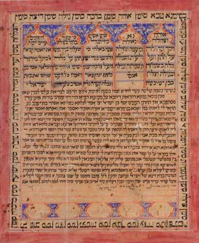 3. Ketubah on Paper Herat - Afghanistan, 1889 Ketubah recording the marriage of the groom Joseph son of Israel with the bride Esther daughter of Jacob. Herat, Afghanistan, 1889. Paper; watercolor.