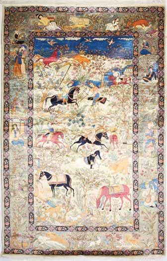 1247. שטיח משי קום פרסי, דוגמת עץ החיים. אגרטל פרחים גדול ומרשים בדגם חד-כיווני, על רקע לבן וורוד. 155x95 ס"מ. $ 1,400-1,800 1248.