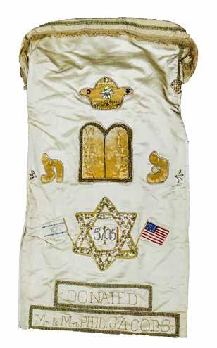 173. Torah Mantle with which Jewish Soldiers of the USA Army Fought the Nazis 1945 Embroidered on the mantle are a flag of Israel, USA flag, a star-of Avid with the year (5705) noted in it and