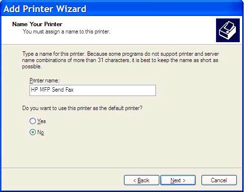 בתיבת הטקסט Printer name (שם מדפסת) תחת Name Your Printer (הקצאת שם למדפסת), הקלד שם עבור המדפסת.