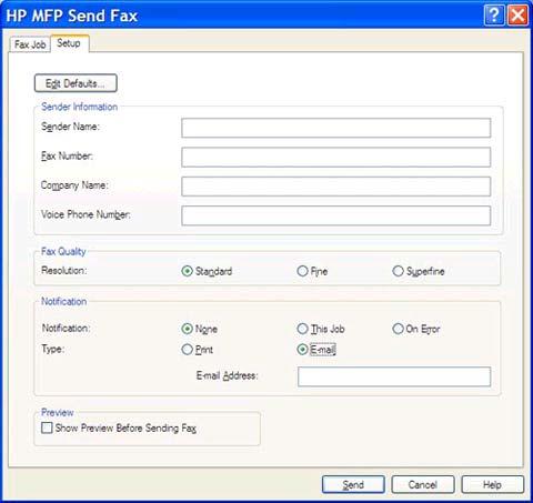 ב. בתיבת הדו-שיח,HP MFP Send Fax לחץ על הכרטיסייה Fax Job (עבודת פקס).