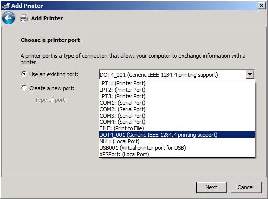 בתפריט הנפתח Use an existing port (השתמש ביציאה קיימת), בחר את שם ה- MFP או
