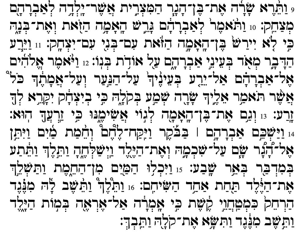 ק ר יא ת ה ת ור ה Service Torah SECOND ALIYAH (GENESIS 21:9-16) 9. And Sarah aw the on of Hagar the Egyptian, whom he had born to Abraham, mocking. 10.