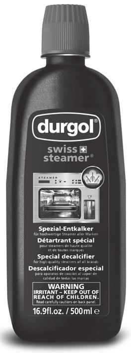 10 הסרת אבנית תכשיר להסרת האבנית מתוצרת Durgol swiss שימוש במסיר אבנית לא מתאים עלול לגרום נזק לתנור! השתמשו רק במסיר אבנית מתוצרת steamer» «Durgol swiss כדי להסיר אבנית מהתנור.