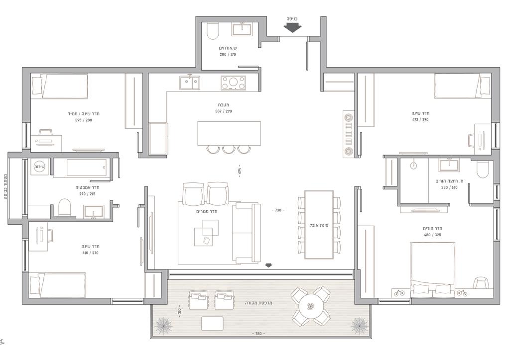 דירה מס 8 5 חדרים קומה ב דרום - מערב - צפון 140 מ"ר + מרפסת כ- 15 מ"ר דירה 8 רח מוריה התוכניות והפרטים בפרוספקט זה להמחשה בלבד ואינם מהווים כל התחייבות מצד
