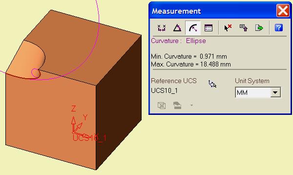 וקשת מדידת עקמומית Curvature במדידת עקומות המערכת מציינת את סוג העקומה ואת הרדיוס המקסימאלי והמינימאלי עליה.