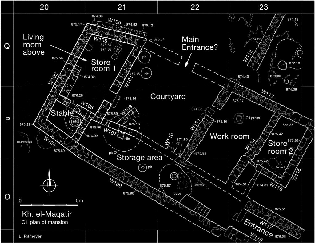 בניין המגורים הגדול מהתקופה ההלניסטית המאוחרת/התקופה הרומית הקדומה )שרטוט: ליין ריטמאייר( מערכת מסתור )3.