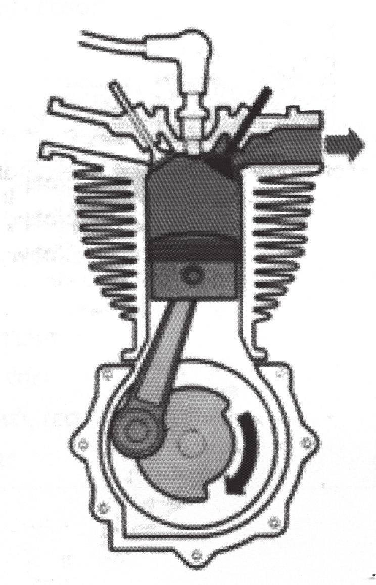 מהו סוג המנוע המתואר באיורים א' ד': מנוע שתי פעימות, מנוע ארבע פעימות או מנוע דיזל? ב. ציין מהי הפעולה המתוארת בכל אחד מהאיורים א' ד'.