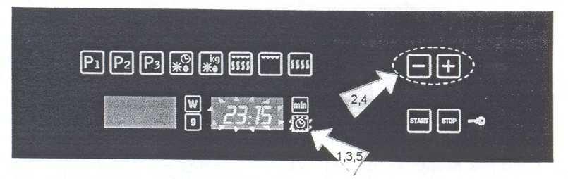 8 בקרות בסיסיות איפוס השעון אחרי חיבור ראשוני לחשמל או לאחר הפסקת חשמל תצוגת השעון מהבהבת כדי לציין שהשעה הרשומה אינה נכונה. כדי לכוון את השעון יש לפעול כדלקמן: 1) לחץ על לחצן השעון.