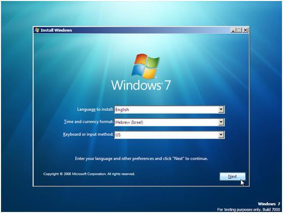 תהליך ההתקנה לדוגמה: תהליך ההתקנה של Windows 7 מתבצע בקלות ע"י אשף הפועל מ,2.