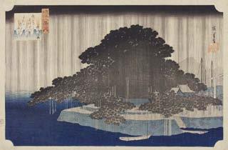 אנדו הירושיגה, גשם לילה בקאראסאקי, מתוך שמונה מראות אומי, בערך 1834, הדפס עץ צבעוני, 25.6/38.