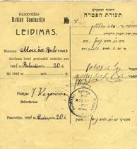 360. Haftarah (Dismissal) Certificate Ponivezh Yeshiva Official dismissal letter from Ponivezh Yeshiva in Lithuania from 1921 in Hebrew and Lithuanian language.